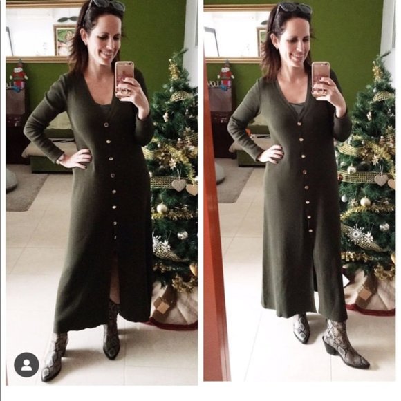 NWT ZARA KHAKI RIBBED KNIT MIDI DRESS WITH BUTTONS - Picture 2 of 8
